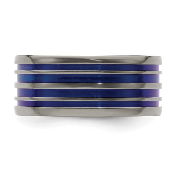 Edward Mirell Titanium with Blue Anodized Grooves Flat 10mm Band