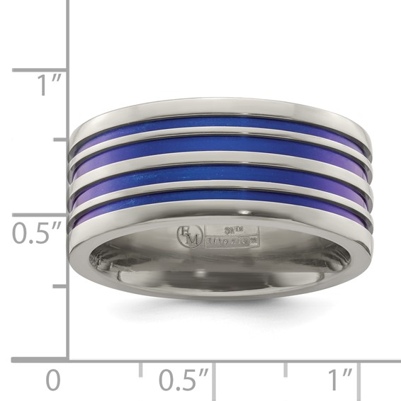 Edward Mirell Titanium with Blue Anodized Grooves Flat 10mm Band