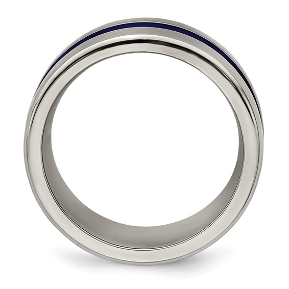 Edward Mirell Titanium with Blue Anodized Wide Center Stripe Flat 10mm Band