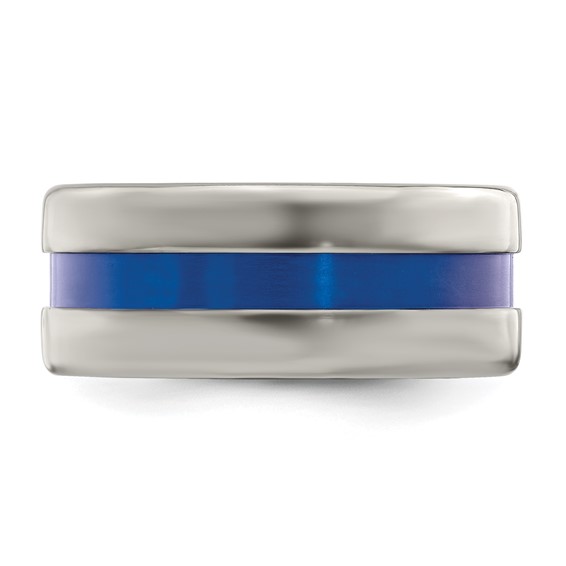 Edward Mirell Titanium with Blue Anodized Wide Center Stripe Flat 10mm Band