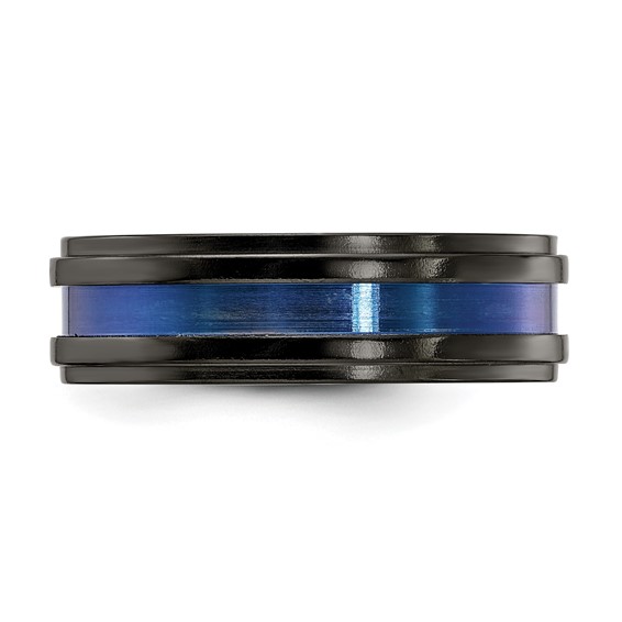 Edward Mirell Black Ti Grooved Blue Anodized 7mm Band