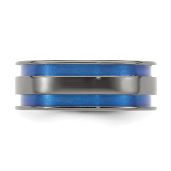Edward Mirell Black Ti Grooved Blue Anodized 8mm Band
