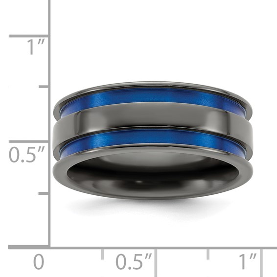 Edward Mirell Black Ti Grooved Blue Anodized 8mm Band
