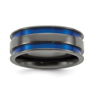 Edward Mirell Black Ti Grooved Blue Anodized 8mm Band