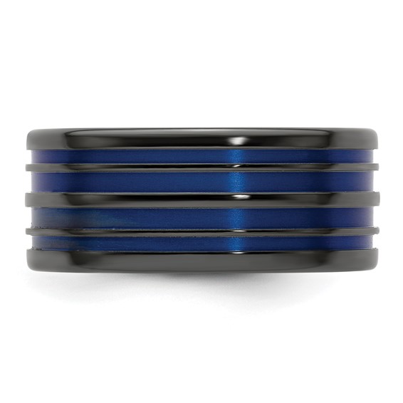 Edward Mirell Black Ti with Blue Anodized Grooves Flat 10mm Band