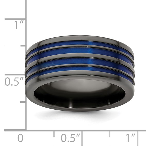 Edward Mirell Black Ti with Blue Anodized Grooves Flat 10mm Band