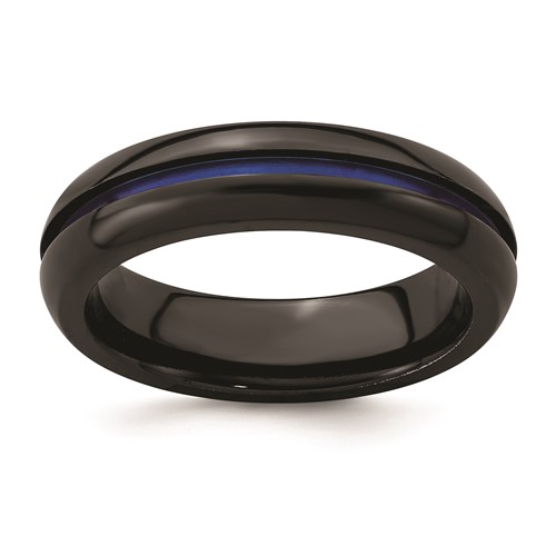 Edward Mirell Black Ti with Blue Anodized Center Stripe Domed 6mm Band