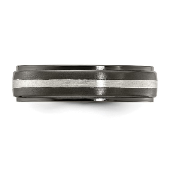 Edward Mirell Black Ti with Sterling Silver Inlay Step Down 6mm Band