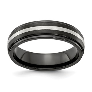 Edward Mirell Black Ti with Sterling Silver Inlay Step Down 6mm Band