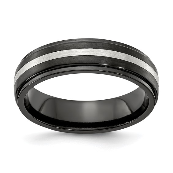 Edward Mirell Black Ti with Sterling Silver Inlay Step Down 6mm Band