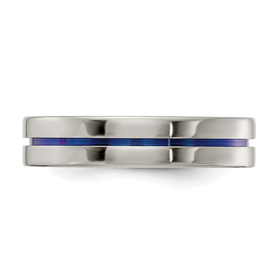Edward Mirell Gray Titanium with Blue Anodized Stripe Flat 5mm Band