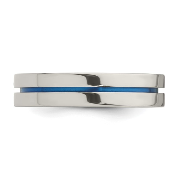 Edward Mirell Gray Titanium with Blue Anodized Stripe Flat 5mm Band