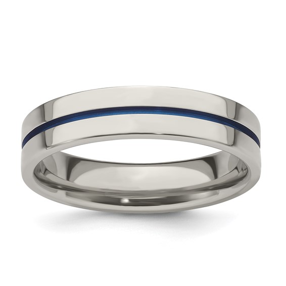 Edward Mirell Gray Titanium with Blue Anodized Stripe Flat 5mm Band