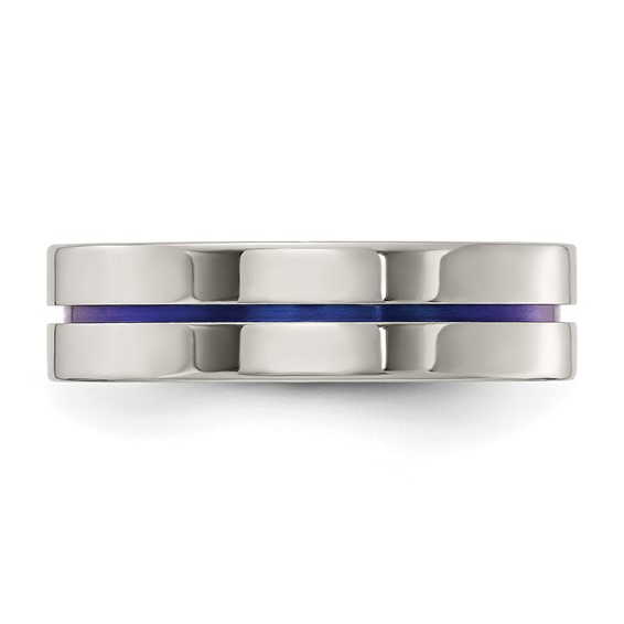 Edward Mirell Gray Titanium 6mm Blue Anodized Flat Band