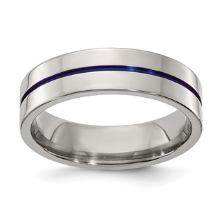 Edward Mirell Gray Titanium 6mm Blue Anodized Flat Band