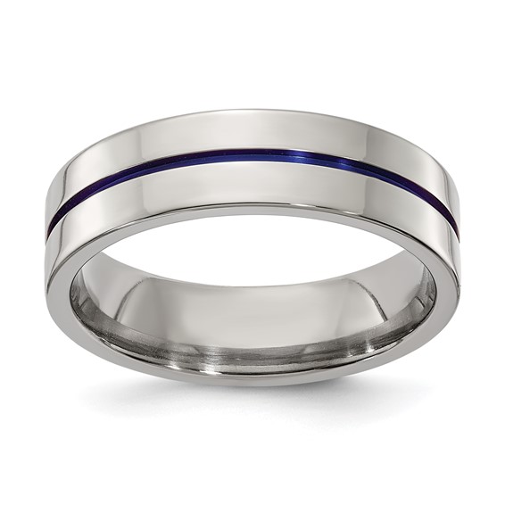 Edward Mirell Gray Titanium 6mm Blue Anodized Flat Band