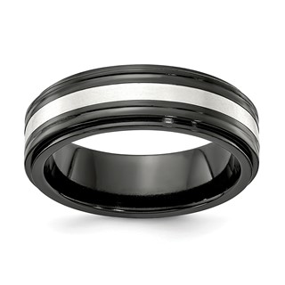 Edward Mirell Black Ti with Sterling Silver Inlay Double Groove 7mm Band