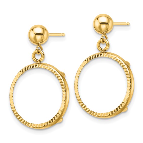 Wideband Distinguished Coin Jewelry 14k Polished and Diamond-cut Classic 15.0mm Prong Coin Bezel Post Dangle Earrings