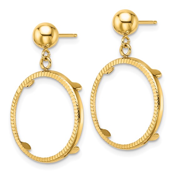 Wideband Distinguished Coin Jewelry 14k Polished and Diamond-cut Classic 16.5mm Prong Coin Bezel Post Dangle Earrings