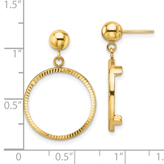 Wideband Distinguished Coin Jewelry 14k Polished and Diamond-cut Classic 16.5mm Prong Coin Bezel Post Dangle Earrings