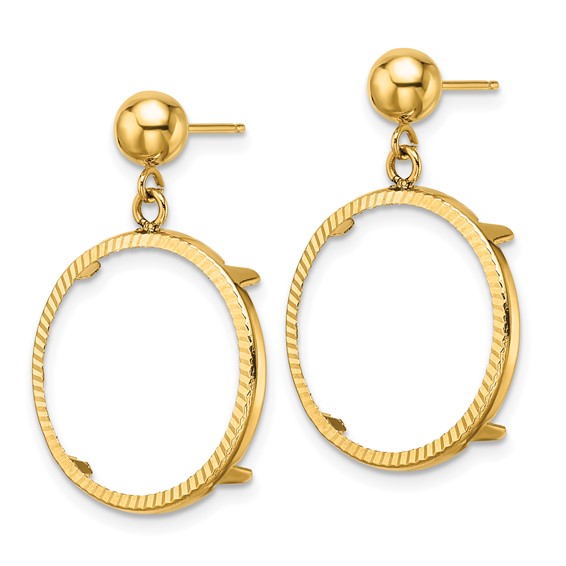 Wideband Distinguished Coin Jewelry 14k Polished and Diamond-cut Classic 17.8mm Prong Coin Bezel Post Dangle Earrings