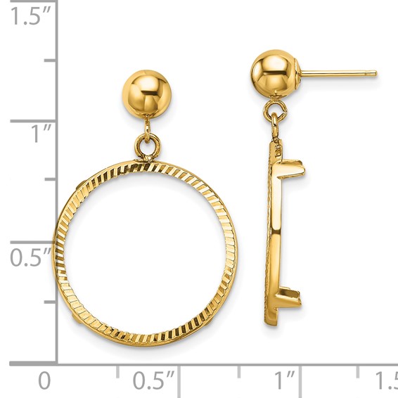 Wideband Distinguished Coin Jewelry 14k Polished and Diamond-cut Classic 17.8mm Prong Coin Bezel Post Dangle Earrings