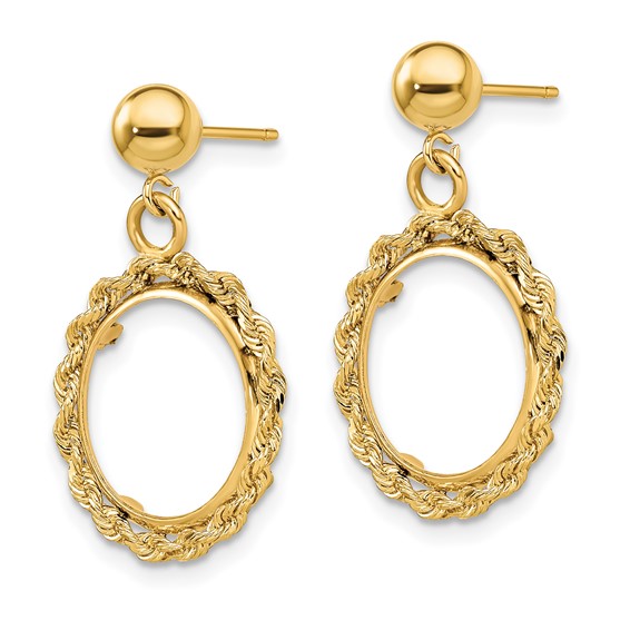14k 2mm H/M Rope Prong Coin Bezel Post Dangle Earrings                