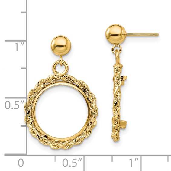 14k 2mm H/M Rope Prong Coin Bezel Post Dangle Earrings                