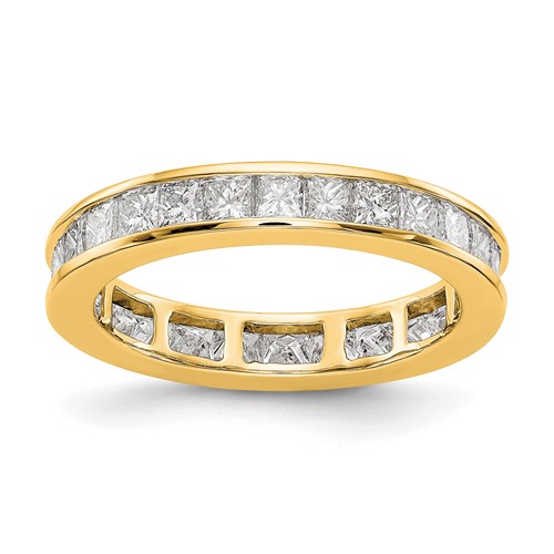 14K Yellow Gold 2 Carat Lab Grown Diamond VS+ F+ Princess Complete Channel Set Eternity Band, Size 7