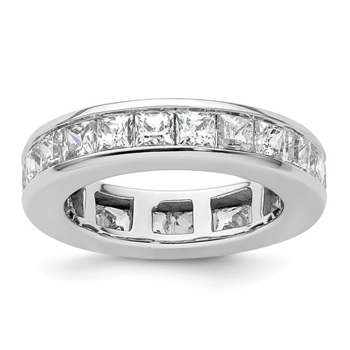 14K White Gold 3 Carat Lab Grown Diamond VS+ F+ Princess Complete Channel Set Eternity Band, Size 4.5