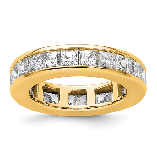 14K Yellow Gold 3 Carat Lab Grown Diamond VS+ F+ Princess Complete Channel Set Eternity Band, Size 4.5