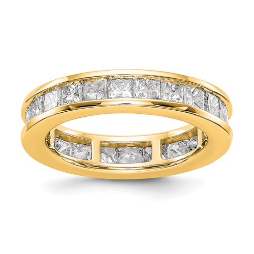 14K Yellow Gold 3 Carat Lab Grown Diamond VS+ F+ Princess Complete Channel Set Eternity Band, Size 7.5