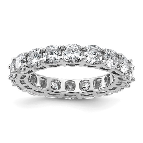 14K White Gold 3.62 Carat Lab Grown Diamond VS+ F+ Cushion Complete Eternity Band, Size 5
