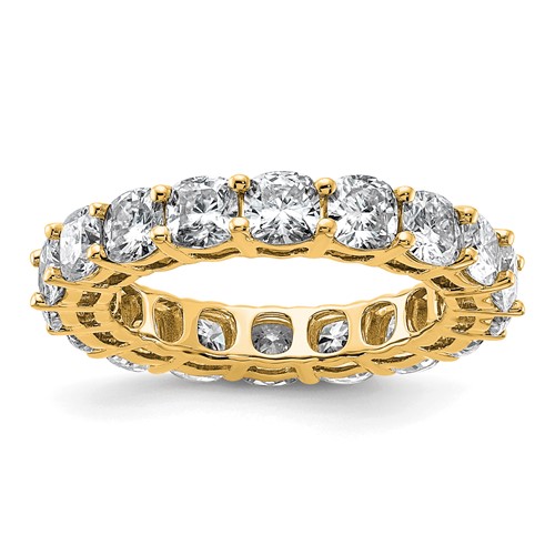 14K Yellow Gold 3.62 Carat Lab Grown Diamond VS+ F+ Cushion Complete Eternity Band, Size 5