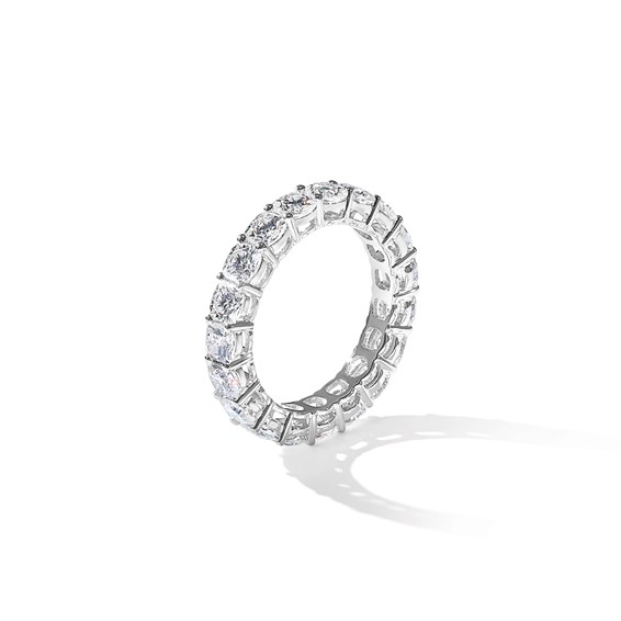 14k White Gold 3 5/8 carat Lab Grown Diamond VS+ F+ Cushion Complete Size 6.5 Eternity Band
