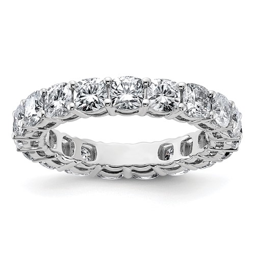 14K White Gold 3.62 Carat Lab Grown Diamond VS+ F+ Cushion Complete Eternity Band, Size 7.5