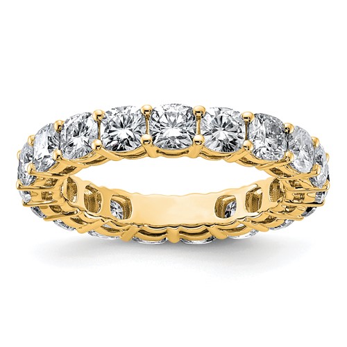 14K Yellow Gold 3.62 Carat Lab Grown Diamond VS+ F+ Cushion Complete Eternity Band, Size 7.5