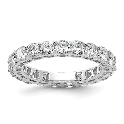 14K White Gold 3.62 Carat Lab Grown Diamond VS SI+ G+ Cushion Complete Eternity Band, Size 8