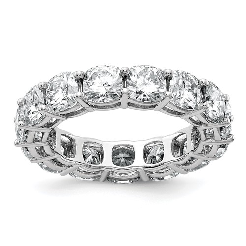 14K White Gold 6.75 Carat Lab Grown Diamond VS SI+ G+ Cushion Complete Eternity Band, Size 5
