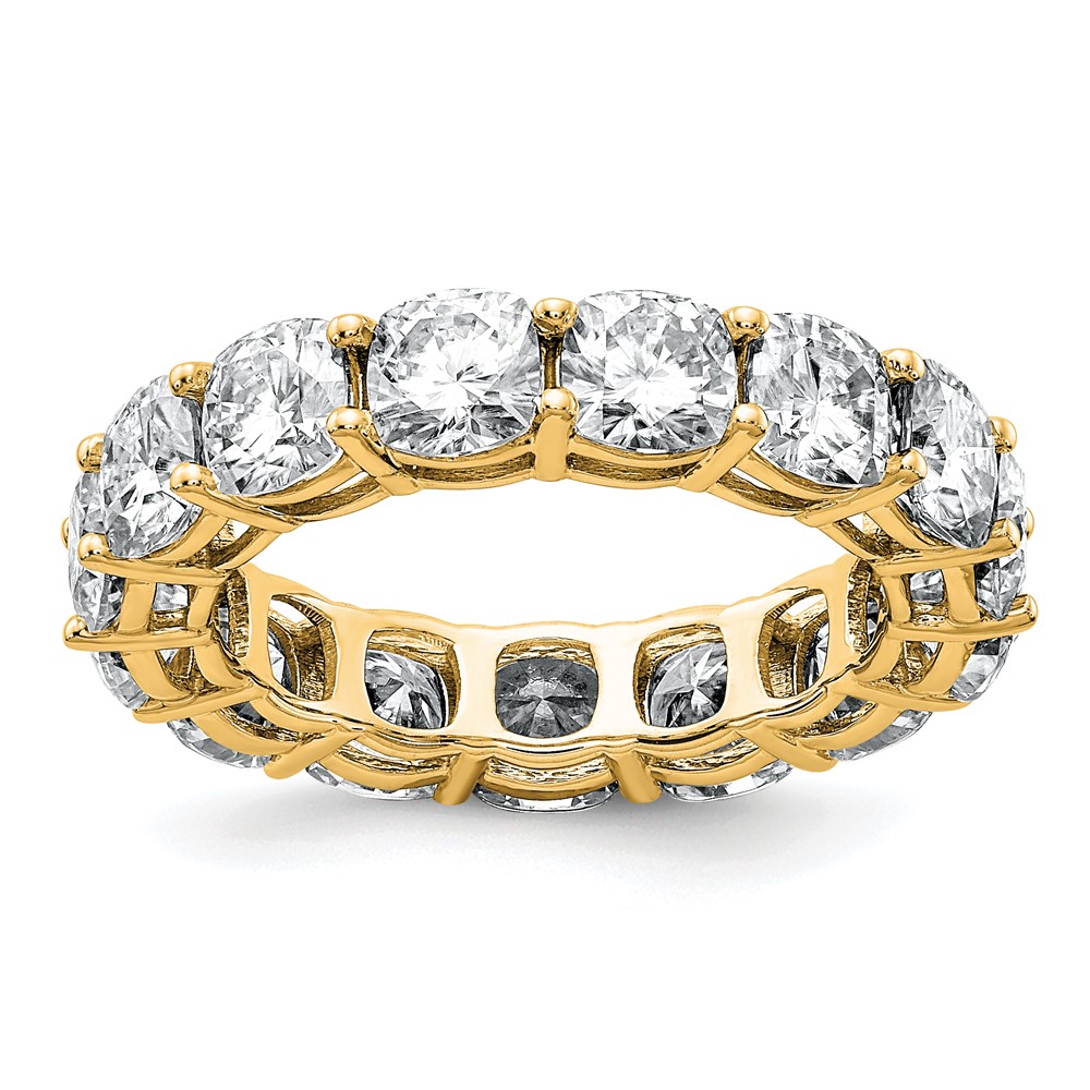 14K Yellow Gold 6.75 Carat Lab Grown Diamond VS+ F+ Cushion Complete Eternity Band
