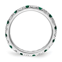 14K White Gold 0.75 Carat Lab Grown Diamond VS SI+ G+ and Lab Created Emerald Eternity Band view 2