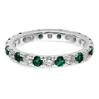 14K White Gold 0.75 Carat Lab Grown Diamond VS SI+ G+ and Lab Created Emerald Eternity Band view 4