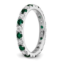 14K White Gold 0.75 Carat Lab Grown Diamond VS SI+ G+ and Lab Created Emerald Eternity Band view 5