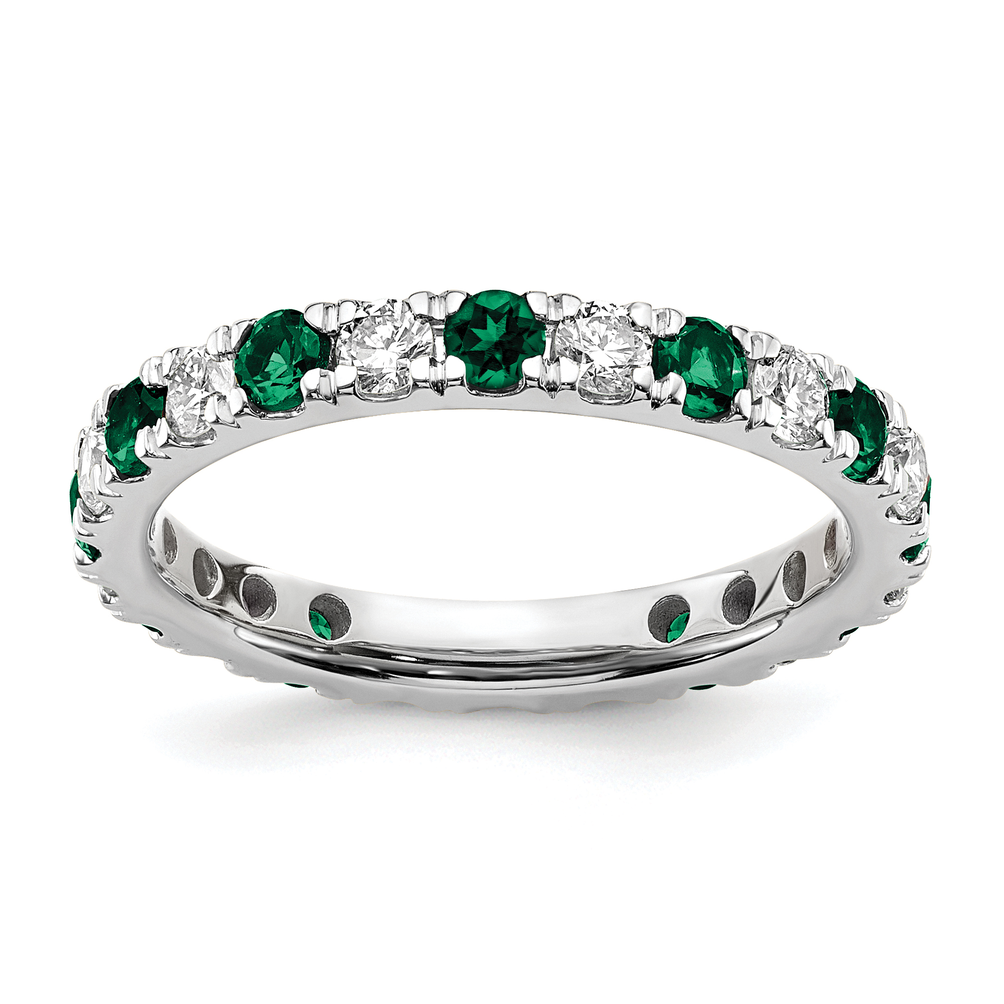 14k White Gold 3/4 carat Lab Grown Diamond VS/SI+ G+ and Lab Created Emerald Size 6 Eternity Band (ET0048-CEM-070-6WLG)