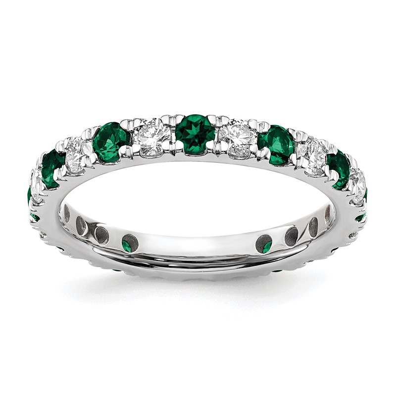 14k White Gold 7/8 carat Lab Grown Diamond VS/SI+ G+ and Lab Created Emerald Size 8.5 Eternity Band