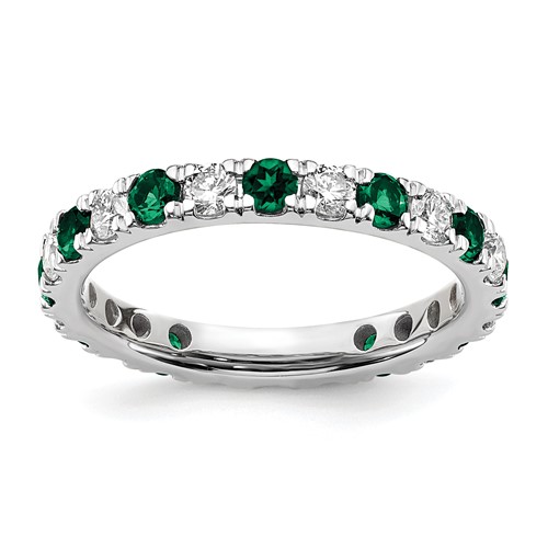 14K White Gold 0.88 Carat Lab Grown Diamond VS SI+ G+ and Lab Created Emerald Eternity Band, Size 9