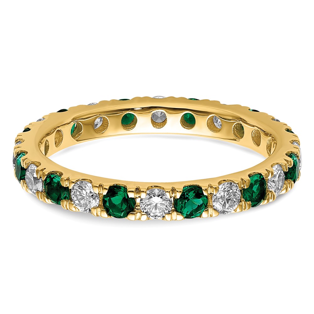 14k 3/4 carat Lab Grown Diamond VS/SI+ G+ and Lab Created Emerald Size 7 Eternity Band (ET0048-CEM-070-7YLG)