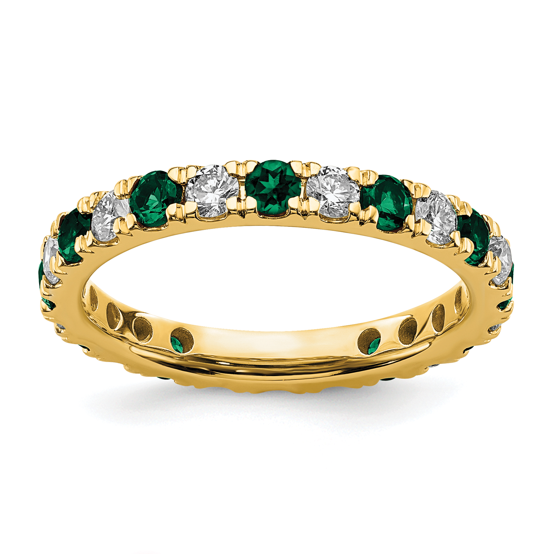 14k 3/4 carat Lab Grown Diamond VS/SI+ G+ and Lab Created Emerald Size 7 Eternity Band (ET0048-CEM-070-7YLG)