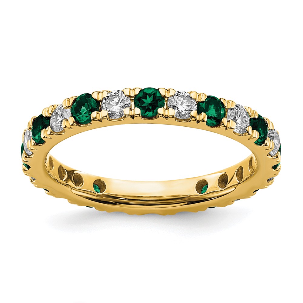 14k 3/4 carat Lab Grown Diamond VS/SI+ G+ and Lab Created Emerald Size 7 Eternity Band (ET0048-CEM-070-7YLG)