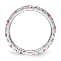 14K White Gold 0.75 Carat Lab Grown Diamond VS SI+ G+ and Lab Created Pink Sapphire Eternity Band view 2